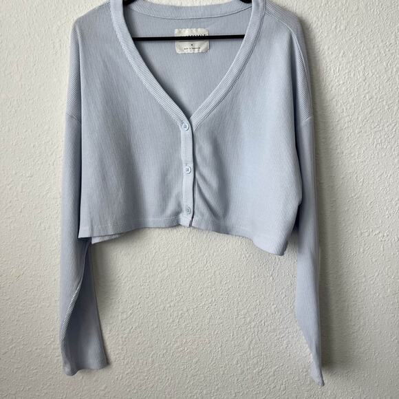 Aeropostale Ribbed Crop Cardigan Light Blue V-Neck Medium - Picture 1 of 4